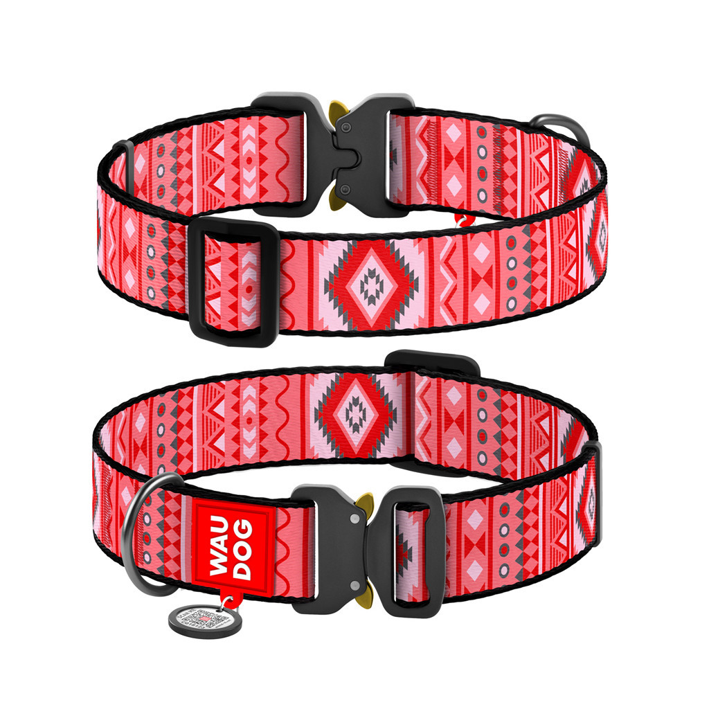 Нашийник для тварин WAUDOG Nylon з QR паспортом "Етно червоний" металева пряжка-фастекс XXL (4535-0133) - фото 1 Нашийник для тварин WAUDOG Nylon з QR паспортом "Етно червоний" металева пряжка-фастекс XXL (4535-0133) - фото 1
