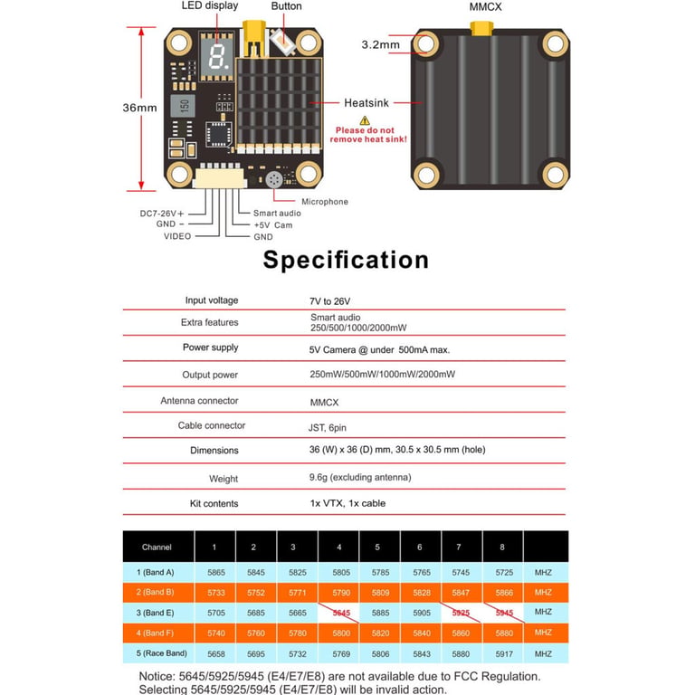 Відеопередавач (VTX) AKK FX2-Dominator 2W 5.8GHz 48CH L,X Band (TX2000LX) - фото 6