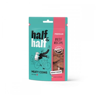 Ласощі для собак Half&Half у формі м%27ясних монеток з яловичиною 100 г (4823082431816)