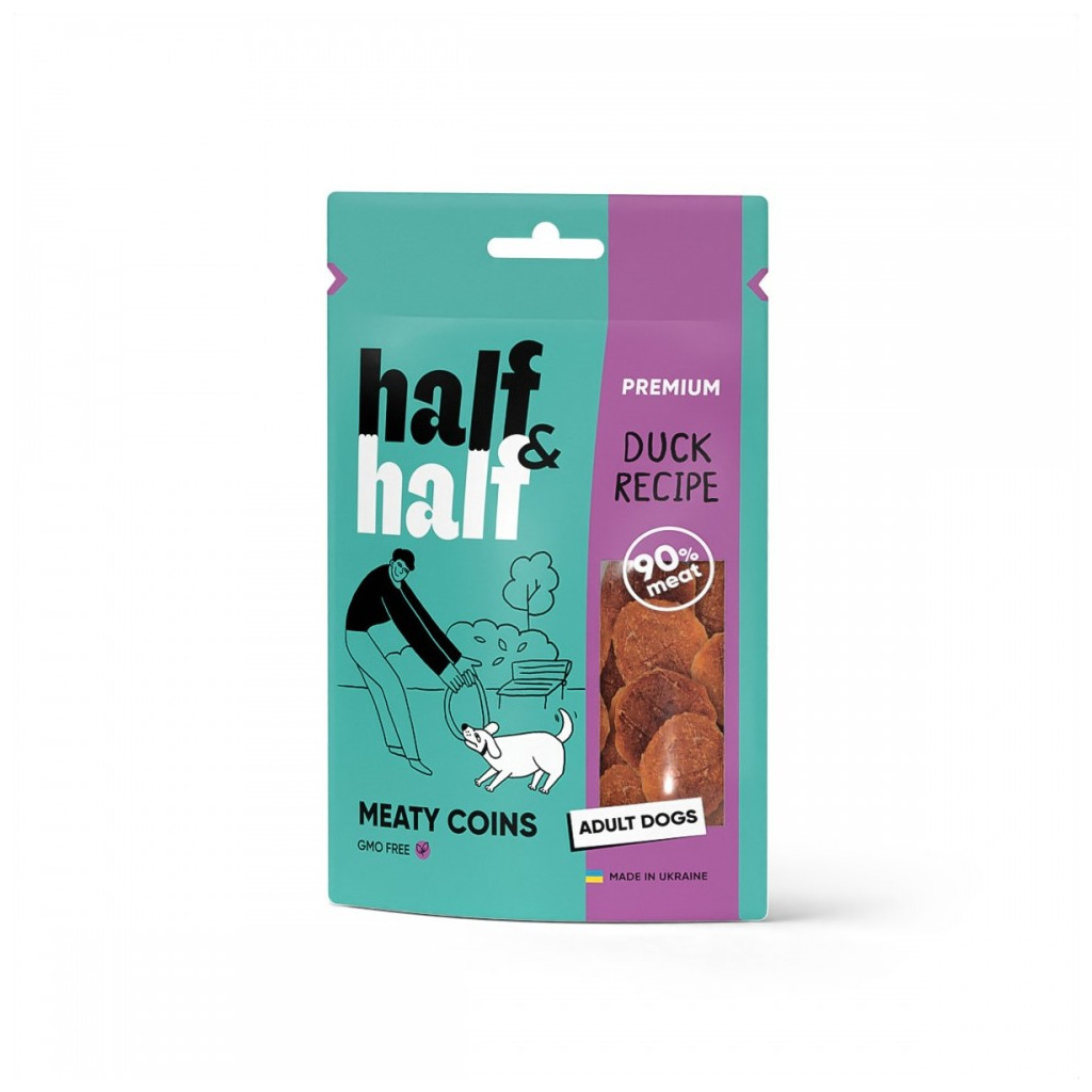 Ласощі для собак Half&Half у формі м%27ясних монеток з качкою 100 г (4823082431823) - головне фото
