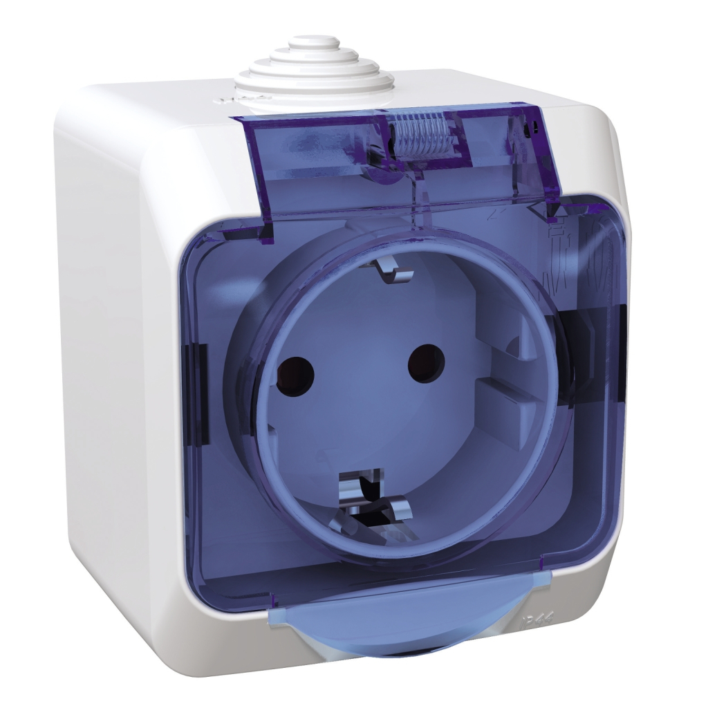 Розетка Schneider Electric CEDAR 2К+С зі шторками та прозорою кришкою белая IP44 (WDE000543) - фото 1