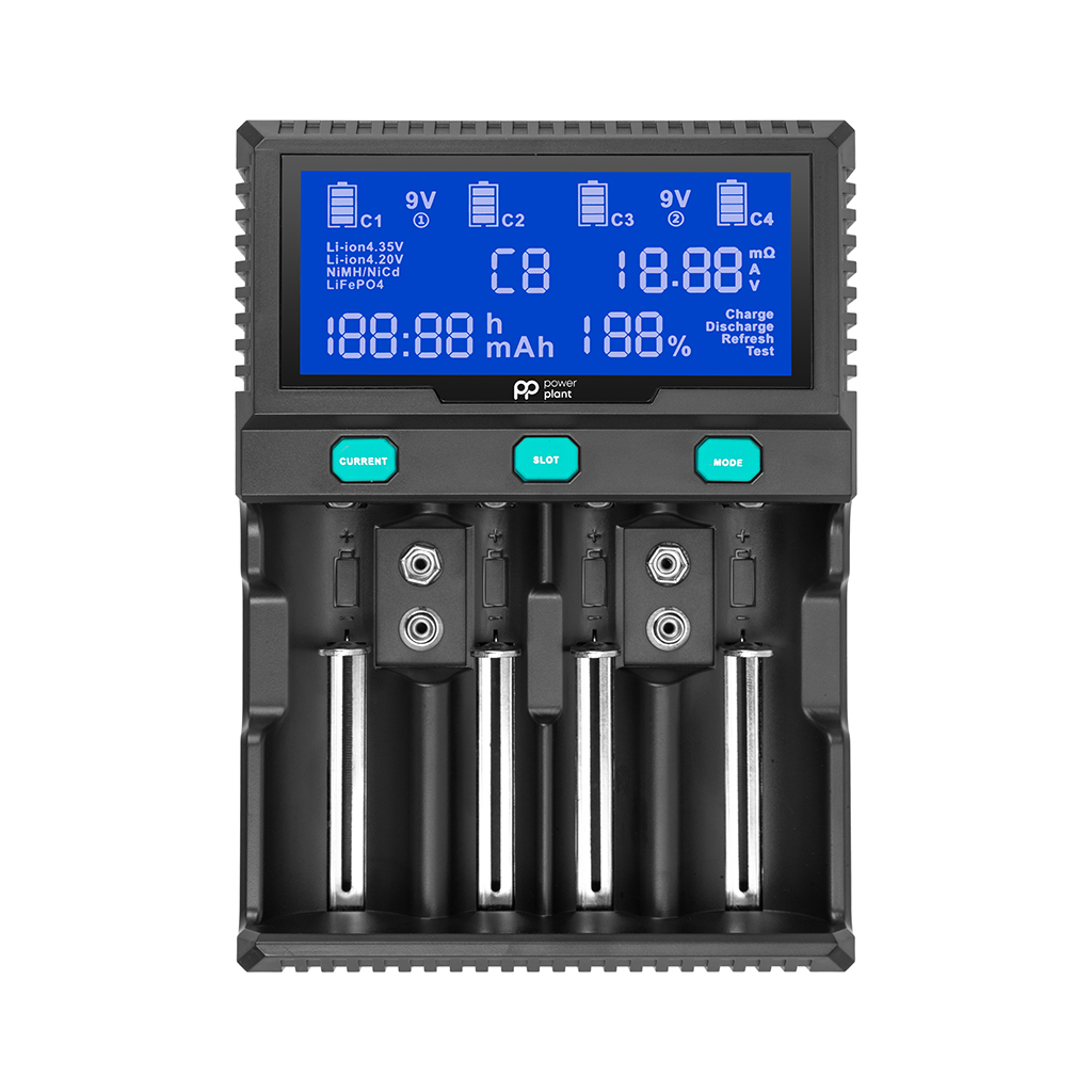Зарядний пристрій для акумуляторів PowerPlant PP-A4 (Ni-MH,Cd,Li-ion,LiFePO4 / input AC 100V-240V DC 12V) (AA620173) - фото 1