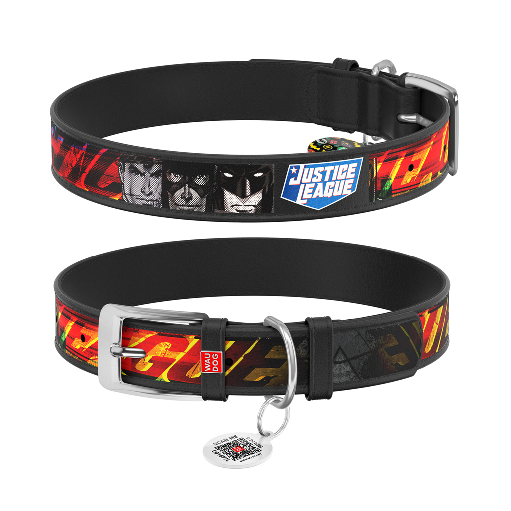 Нашийник для тварин WAUDOG Design з QR паспортом "Ліга справедливості" Ш 12 мм Д 18-24 см чорний (0012-1010-01) - фото 1 Нашийник для тварин WAUDOG Design з QR паспортом "Ліга справедливості" Ш 12 мм Д 18-24 см чорний (0012-1010-01) - фото 1