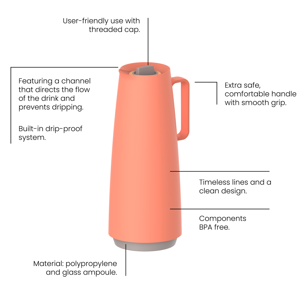 Термос Tramontina Exata 1 л Кораловий (61636/101) - фото 2 Термос Tramontina Exata 1 л Кораловий (61636/101) - фото 2