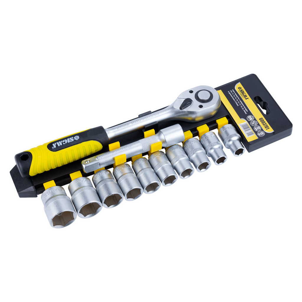 Набір торцевих головок Sigma 1/2" з набором насадок та подовжувачем 12шт CrV mid (6003701) - фото 2 Набір торцевих головок Sigma 1/2" з набором насадок та подовжувачем 12шт CrV mid (6003701) - фото 2