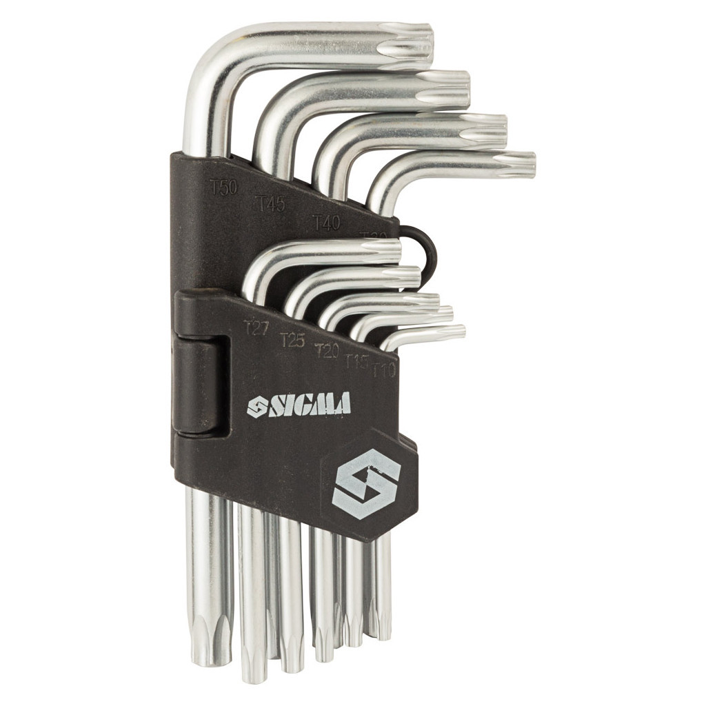 Ключ Sigma набір TORX 9шт T10-T50 CrV, короткі з отвором (4022211) - фото 2 Ключ Sigma набір TORX 9шт T10-T50 CrV, короткі з отвором (4022211) - фото 2