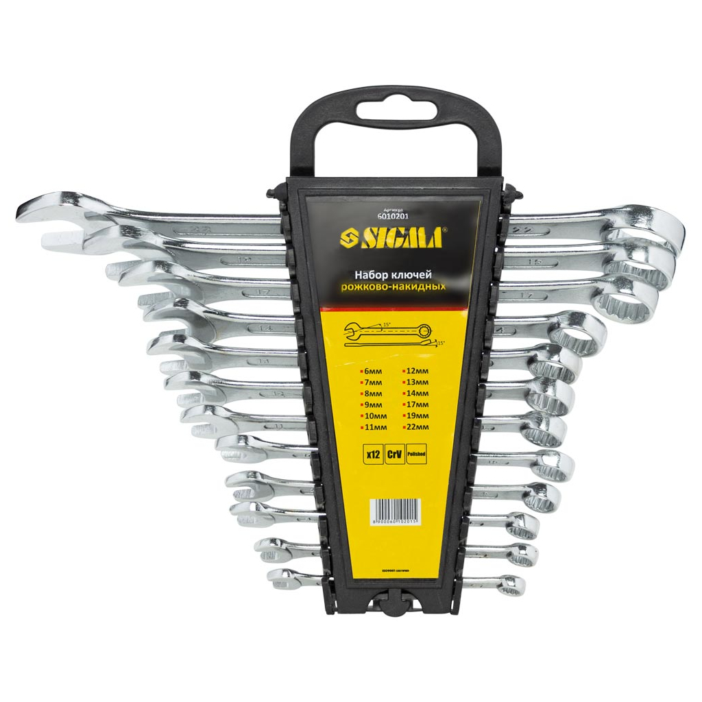 Ключ Sigma набір ріжково-накидних 12шт 6-22мм CrV head polished (6010201) - фото 1 Ключ Sigma набір ріжково-накидних 12шт 6-22мм CrV head polished (6010201) - фото 1
