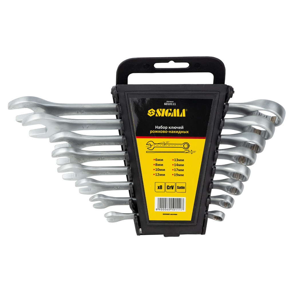 Ключ Sigma набір рожково-накидних 8шт 6-19мм CrV satine (6010111) - фото 1 Ключ Sigma набір рожково-накидних 8шт 6-19мм CrV satine (6010111) - фото 1