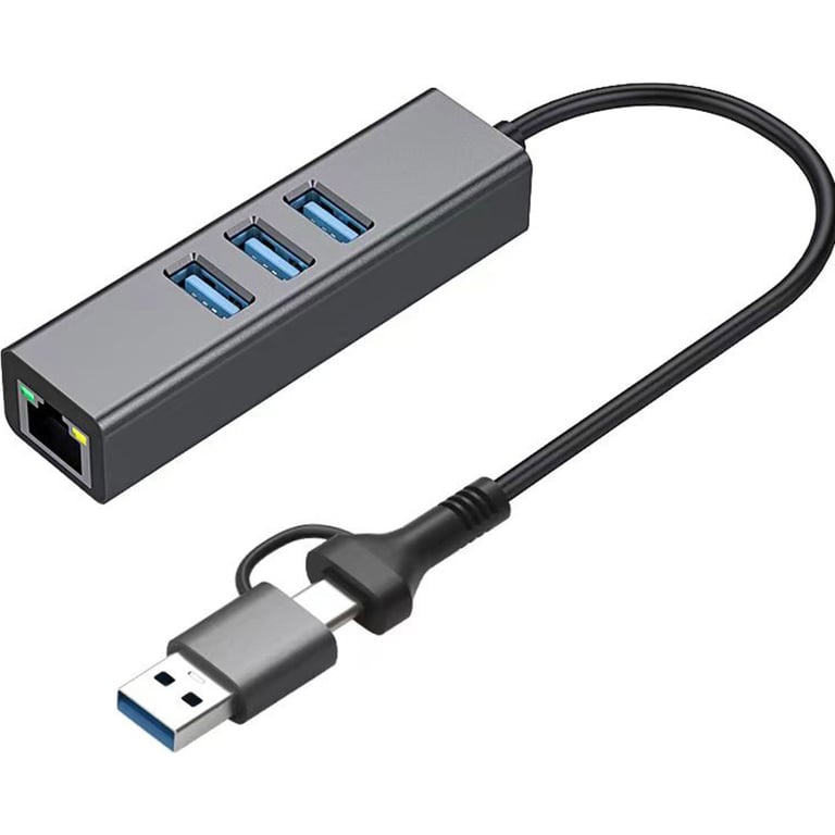 Концентратор USB 3.0 Type-C/Type-A to RJ45 Gigabit Lan, 3*USB 3.0, cable 13 cm Dynamode (DM-AD-GLAN-U3) - фото 1