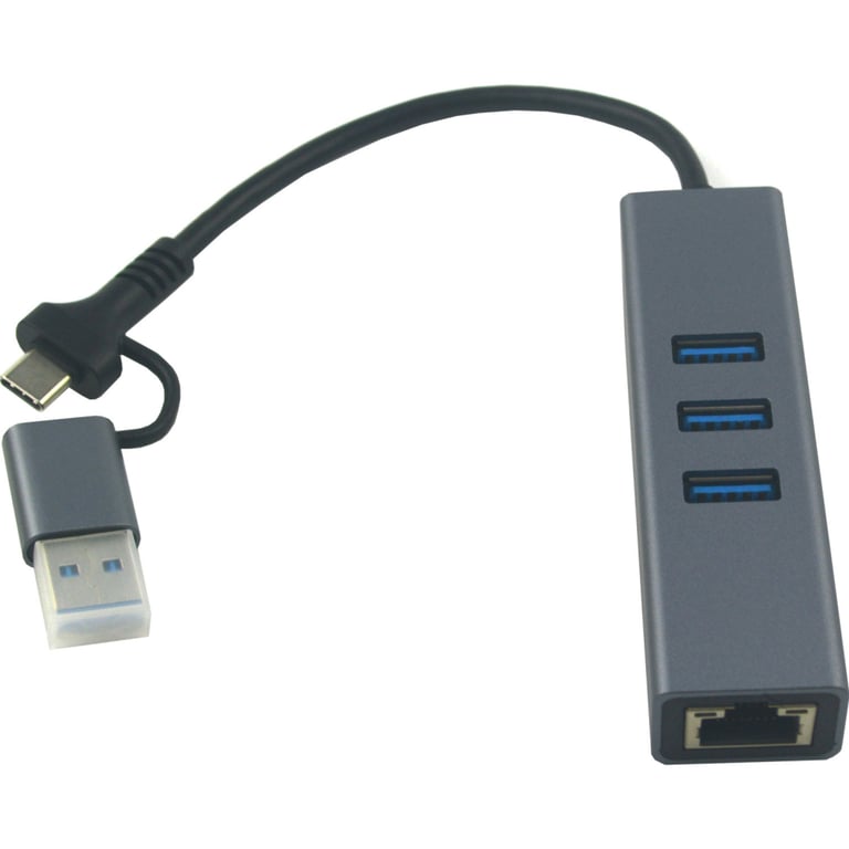 Концентратор USB 3.0 Type-C/Type-A to RJ45 Gigabit Lan, 3*USB 3.0, cable 13 cm Dynamode (DM-AD-GLAN-U3) - фото 2
