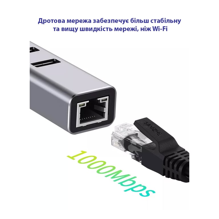 Концентратор USB 3.0 Type-C/Type-A to RJ45 Gigabit Lan, 3*USB 3.0, cable 13 cm Dynamode (DM-AD-GLAN-U3) - фото 4