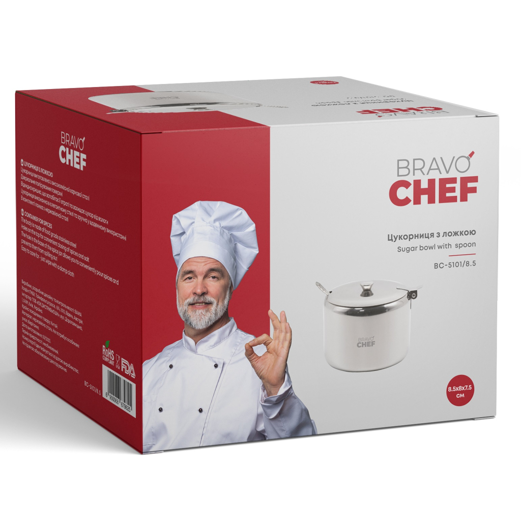 Цукорниця Bravo Chef з ложкою 8.5 см (BC-5101/8.5) - фото 3 Цукорниця Bravo Chef з ложкою 8.5 см (BC-5101/8.5) - фото 3