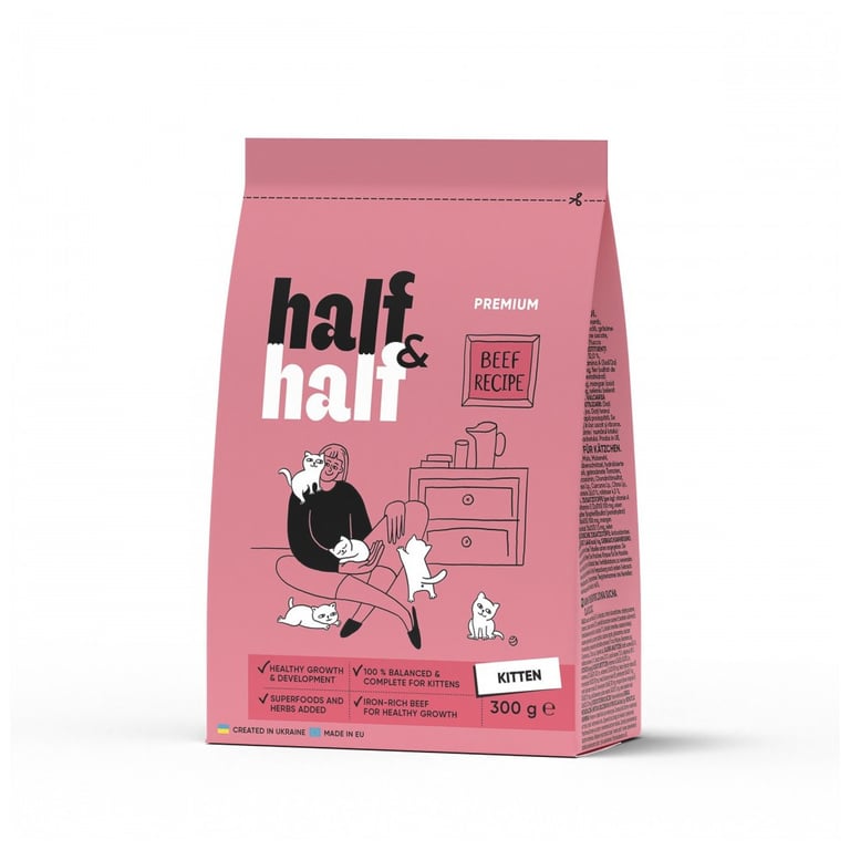 Сухий корм для кішок Half&Half для кошенят з яловичиною 300 г (4820261920925) - фото 1