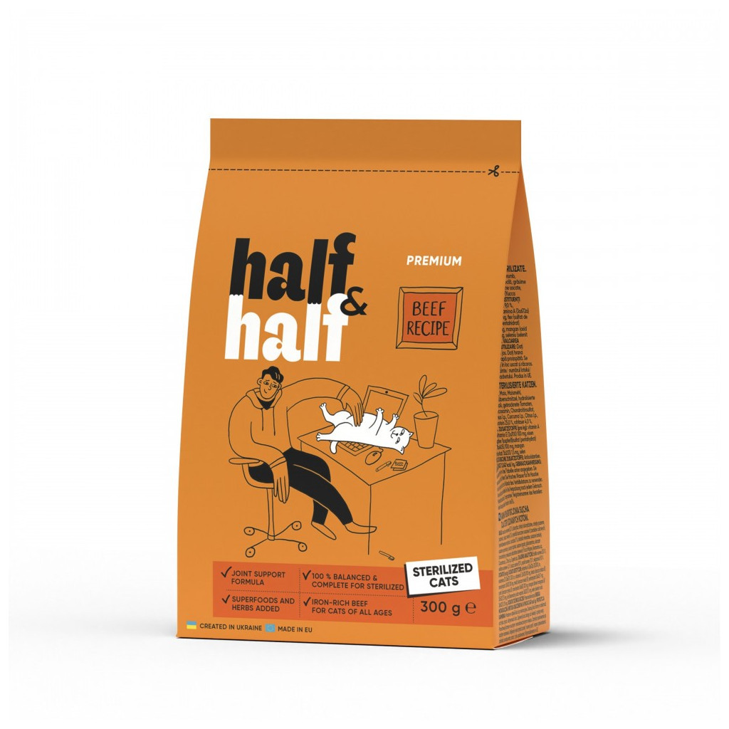 Сухий корм для кішок Half&Half для стерилізованих з яловичиною 300 г (4820261920932) - фото 1 Сухий корм для кішок Half&Half для стерилізованих з яловичиною 300 г (4820261920932) - фото 1