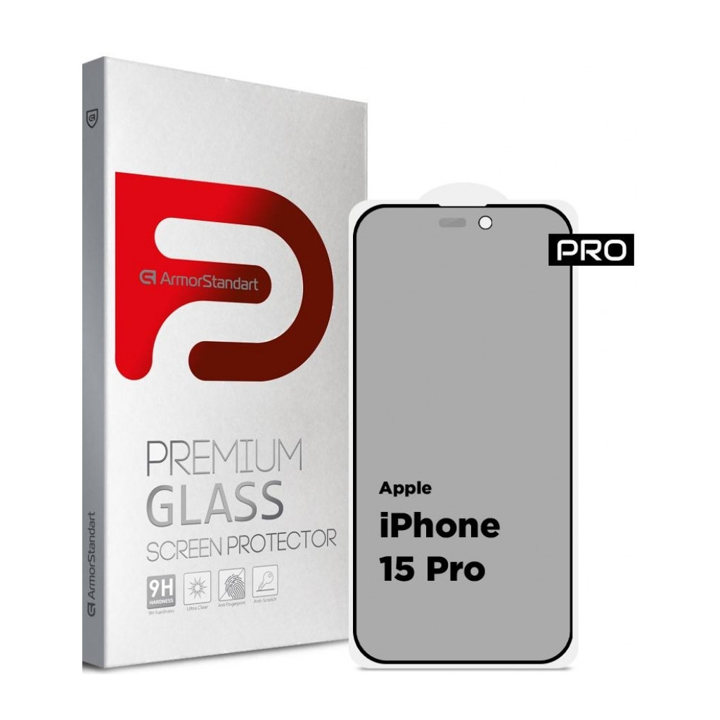 Скло захисне Armorstandart Pro Anti-spy Matte Apple iPhone 15 Pro Black (ARM73170) - фото 1