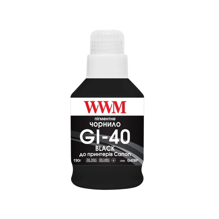 Чорнило WWM Canon GI-40 для G5040/G6040 190г Black Pigmented (KeyLock) (G40BP) - фото 1
