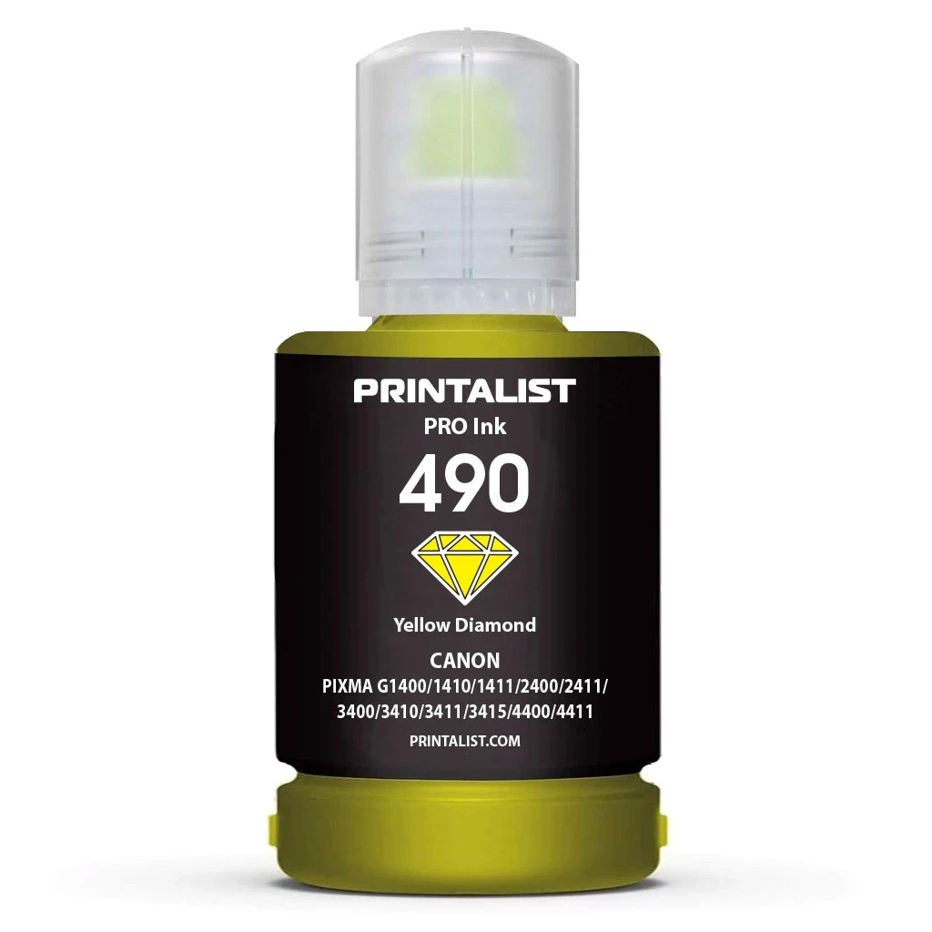 Чорнило Printalist Canon GI-490 для G1400/G2400/G3400 140г Yellow (PL490Y) Чорнило Printalist Canon GI-490 для G1400/G2400/G3400 140г Yellow (PL490Y)