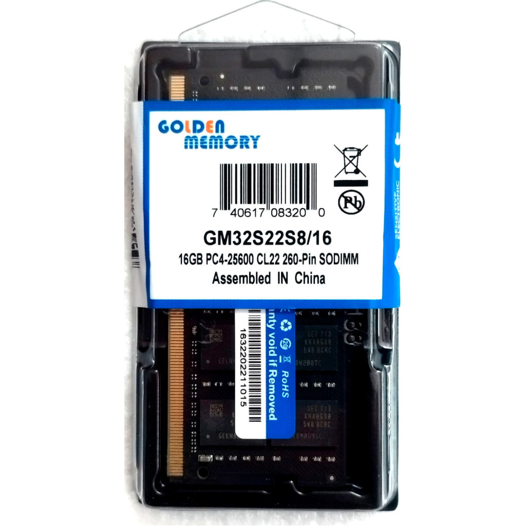 Модуль пам'яті для ноутбука SoDIMM DDR4 16GB 3200 MHz Golden Memory (GM32S22S8/16) - фото 2 Модуль пам'яті для ноутбука SoDIMM DDR4 16GB 3200 MHz Golden Memory (GM32S22S8/16) - фото 2