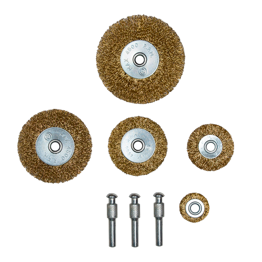 Щітка для електроінструменту Sigma набір 5шт, 25; 38; 50; 65; 75мм, хвостовик 6мм, латуновані (9010021)