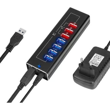 Концентратор Dynamode 4*USB3.0 data ports + 3*2.4А charge with Power Adaptor metal (DM-UH-P407) - фото 1
