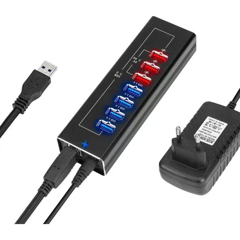 Концентратор Dynamode 4*USB3.0 data ports + 3*2.4А charge with Power Adaptor metal (DM-UH-P407) - фото 1