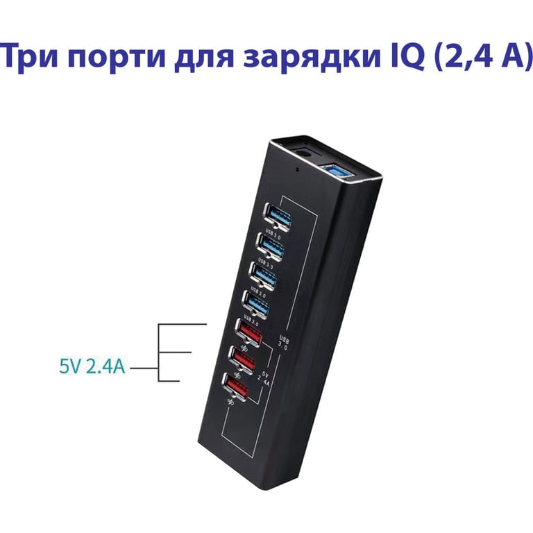 Концентратор Dynamode 4*USB3.0 data ports + 3*2.4А charge with Power Adaptor metal (DM-UH-P407) - фото 3