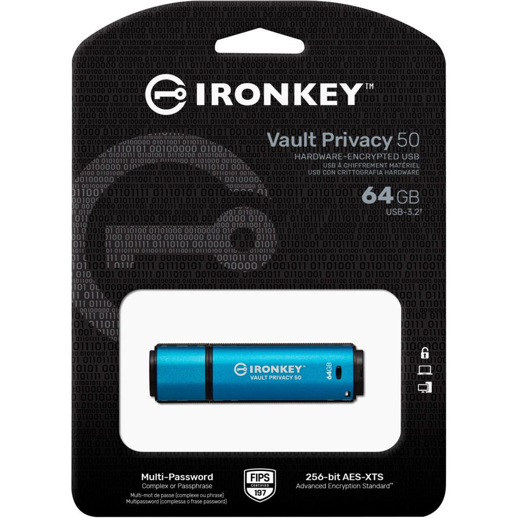 USB флеш накопичувач Kingston 64GB IronKey Vault Privacy 50 Blue USB 3.2 (IKVP50/64GB) - фото 5 USB флеш накопичувач Kingston 64GB IronKey Vault Privacy 50 Blue USB 3.2 (IKVP50/64GB) - фото 5