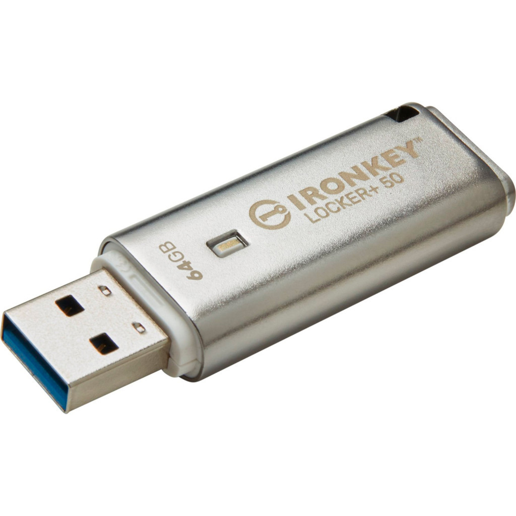 USB флеш накопичувач Kingston 64GB IronKey Locker Plus 50 AES Encrypted USB 3.2 (IKLP50/64GB) - фото 1 USB флеш накопичувач Kingston 64GB IronKey Locker Plus 50 AES Encrypted USB 3.2 (IKLP50/64GB) - фото 1