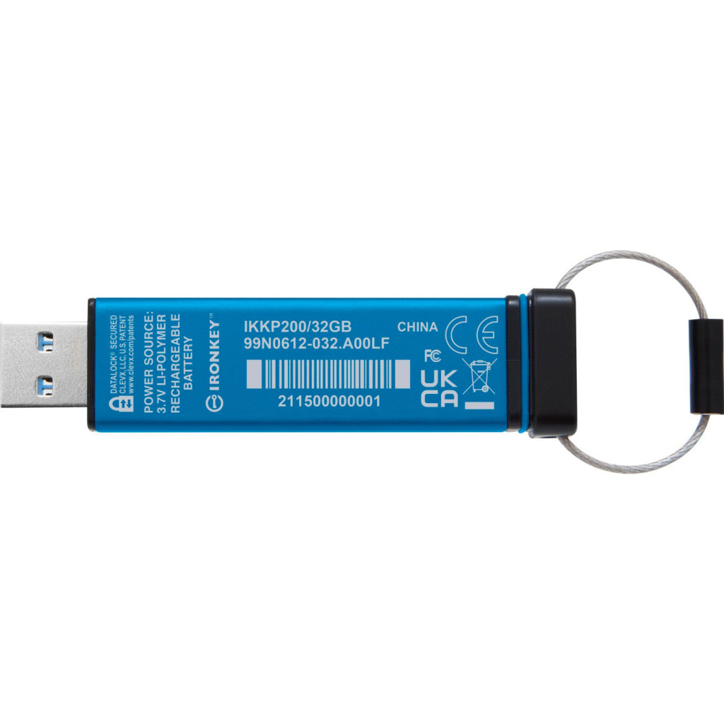 USB флеш накопичувач Kingston 32GB IronKey Keypad 200 AES-256 Encrypted Blue USB 3.2 (IKKP200/32GB) - фото 3 USB флеш накопичувач Kingston 32GB IronKey Keypad 200 AES-256 Encrypted Blue USB 3.2 (IKKP200/32GB) - фото 3