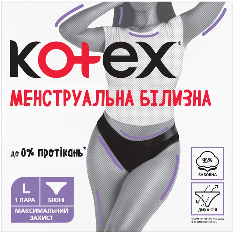 Гігієнічні прокладки Kotex Менструальна білизна розмір L 1 шт. (5029053590233) - фото 1