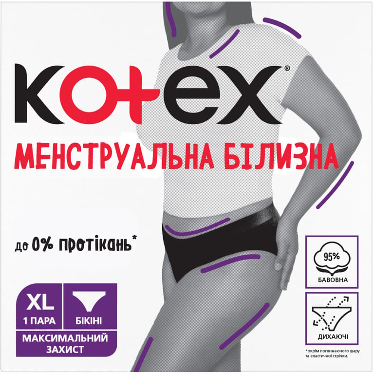 Гігієнічні прокладки Kotex Менструальна білизна Розмір XL 1 шт. (5029053590240) - фото 1