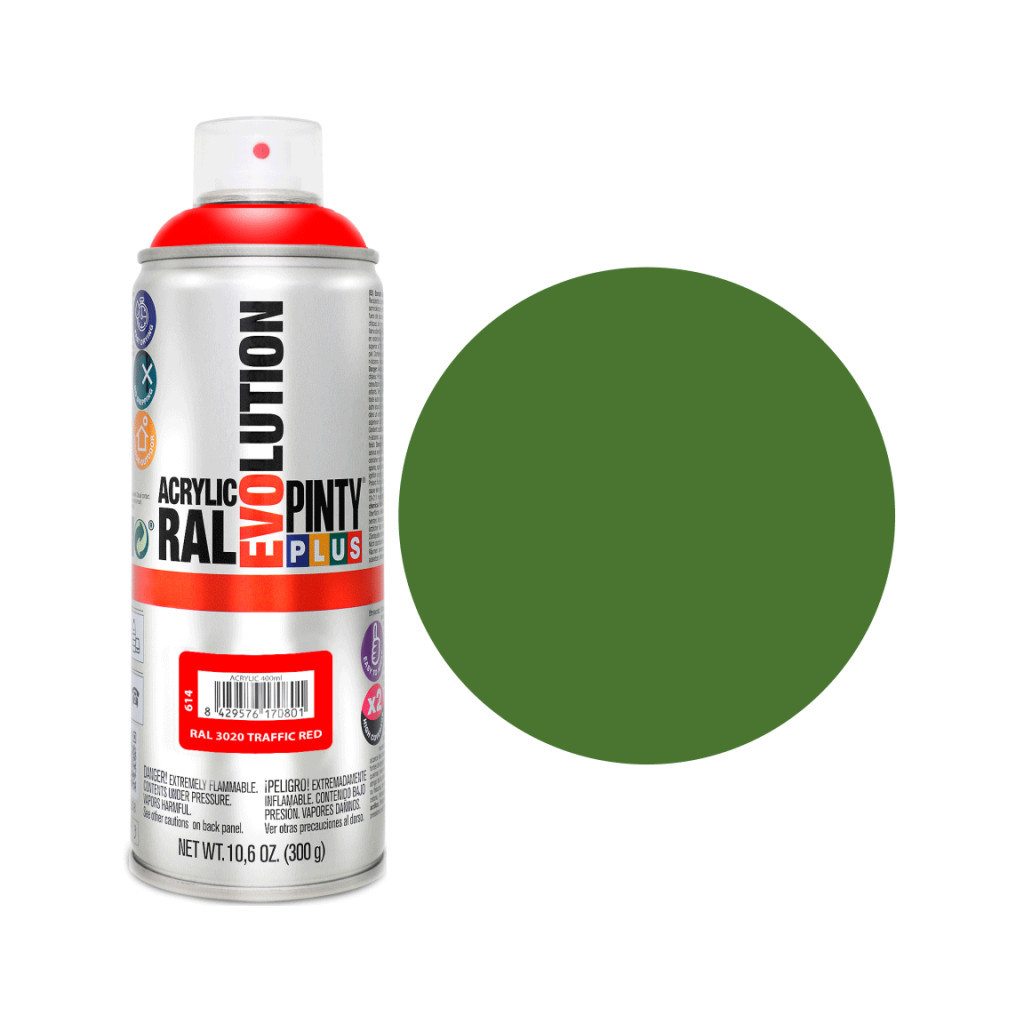 Фарба-аерозоль Pintyplus на водній основі Evolution Ral 6010 Зелена трав'яна 400 мл (8429576225808) - фото 1 Фарба-аерозоль Pintyplus на водній основі Evolution Ral 6010 Зелена трав'яна 400 мл (8429576225808) - фото 1