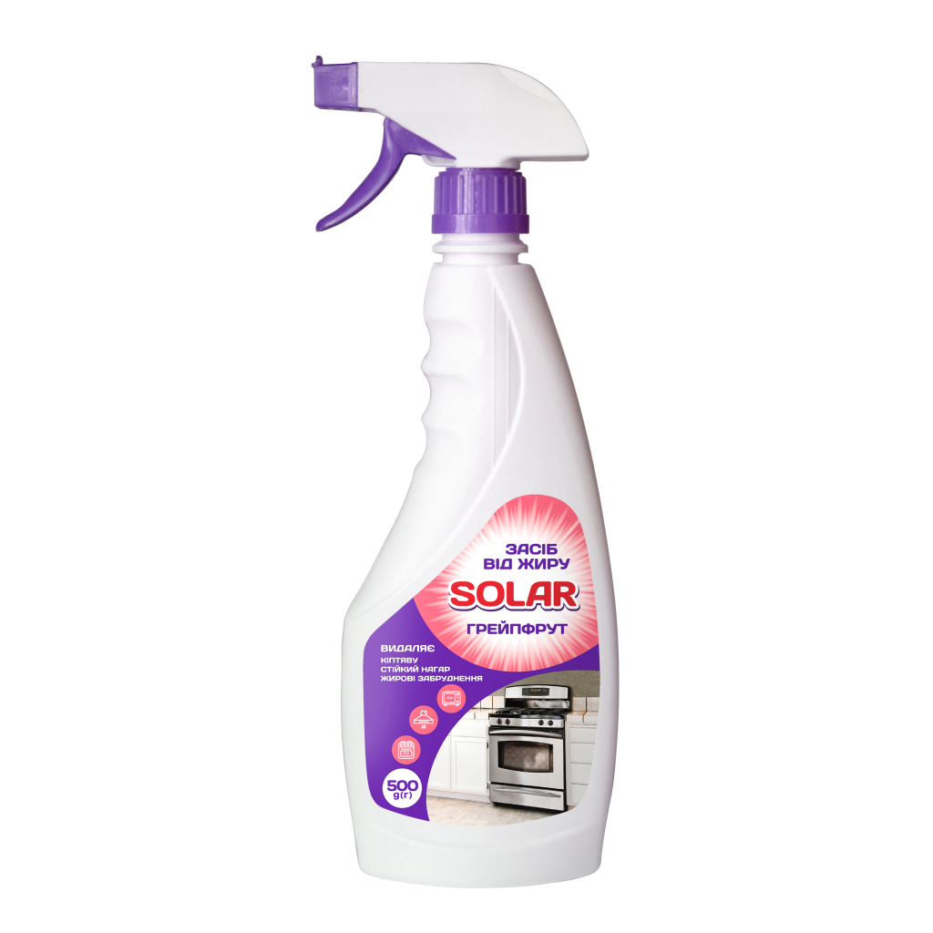 Спрей для чищення кухні Solar Household Для розчинення жиру та нагару Грейпфрутовий 500 мл (4820269930131) - фото 1 Спрей для чищення кухні Solar Household Для розчинення жиру та нагару Грейпфрутовий 500 мл (4820269930131) - фото 1