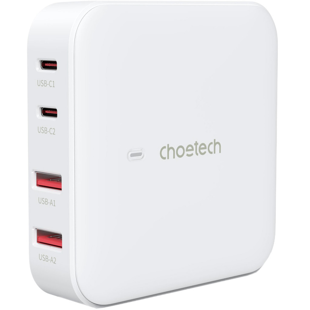 Зарядний пристрій Choetech GaN 2 USB-A / 2 USB-C 100W QC3.0/PD/PPS (PD8008-EU-WH) Зарядний пристрій Choetech GaN 2 USB-A / 2 USB-C 100W QC3.0/PD/PPS (PD8008-EU-WH)