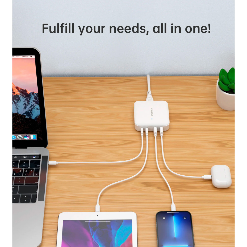 Зарядний пристрій Choetech GaN 2 USB-A / 2 USB-C 100W QC3.0/PD/PPS (PD8008-EU-WH) - фото 4 Зарядний пристрій Choetech GaN 2 USB-A / 2 USB-C 100W QC3.0/PD/PPS (PD8008-EU-WH) - фото 4