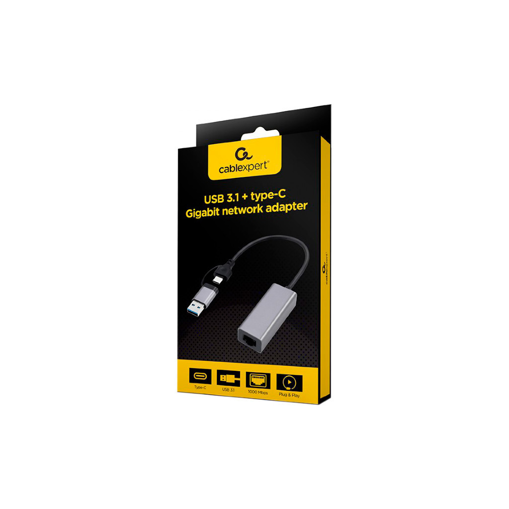 Адаптер USB-A/USB/C to 1Gbps Lan Cablexpert (A-USB3AC-LAN-01) - фото 3 Адаптер USB-A/USB/C to 1Gbps Lan Cablexpert (A-USB3AC-LAN-01) - фото 3