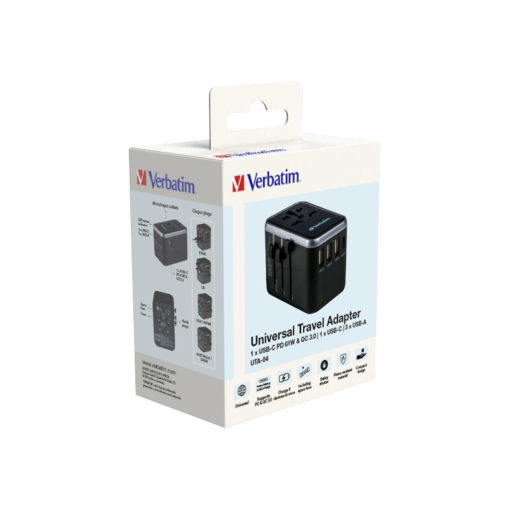 Зарядний пристрій Verbatim UTA-04 PD61W (3xUSB-A/2xUSB-C) (49546) - фото 12 Зарядний пристрій Verbatim UTA-04 PD61W (3xUSB-A/2xUSB-C) (49546) - фото 12