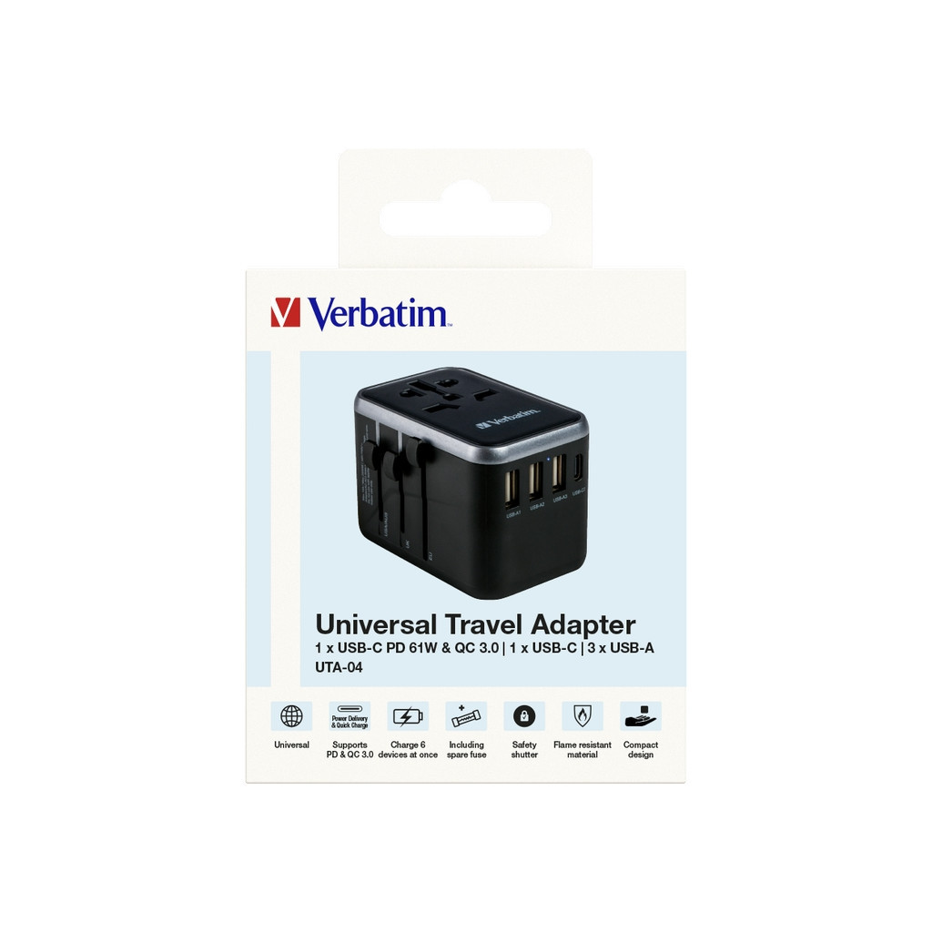 Зарядний пристрій Verbatim UTA-04 PD61W (3xUSB-A/2xUSB-C) (49546) - фото 4 Зарядний пристрій Verbatim UTA-04 PD61W (3xUSB-A/2xUSB-C) (49546) - фото 4