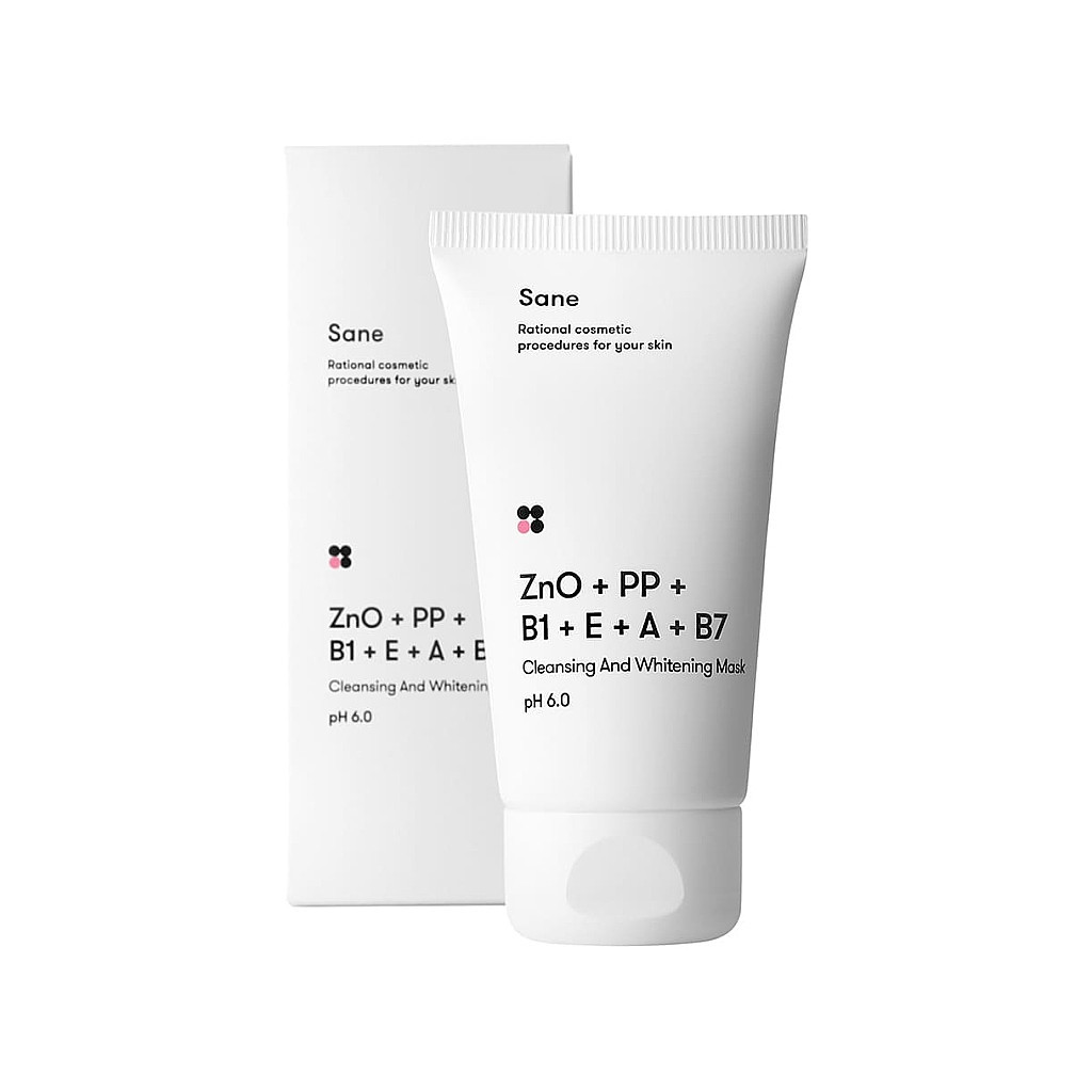 Маска для обличчя Sane Очищувальна і відбілювальна з оксидом цинку і вітамінами РР, В1, Е, А, В7 75 мл (4820266830175) Маска для обличчя Sane Очищувальна і відбілювальна з оксидом цинку і вітамінами РР, В1, Е, А, В7 75 мл (4820266830175)