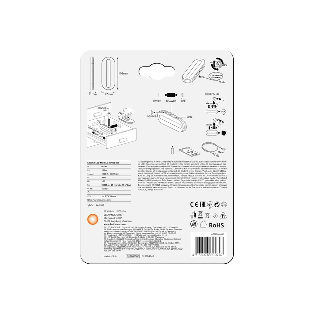 Світильник LEDVANCE Linear LED MOBILE IR USB IR USB White (4058075399747) - фото 4 Світильник LEDVANCE Linear LED MOBILE IR USB IR USB White (4058075399747) - фото 4