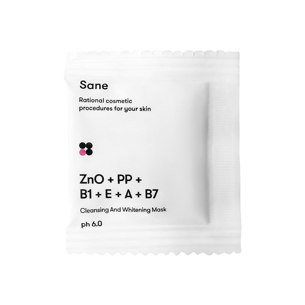 Маска для обличчя Sane Очищувальна і відбілювальна з оксидом цинку і вітамінами РР, В1, Е, А, В7 3 г (4820266830298) - фото 1