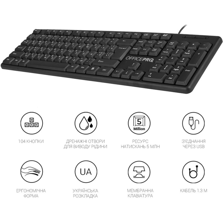 Клавіатура OfficePro SK166 USB Black (SK166) - фото 8