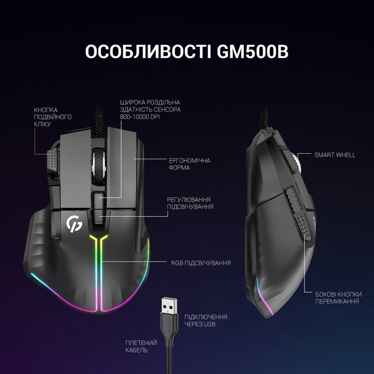 Мишка GamePro GM500B RGB USB Black (GM500B) - фото 9