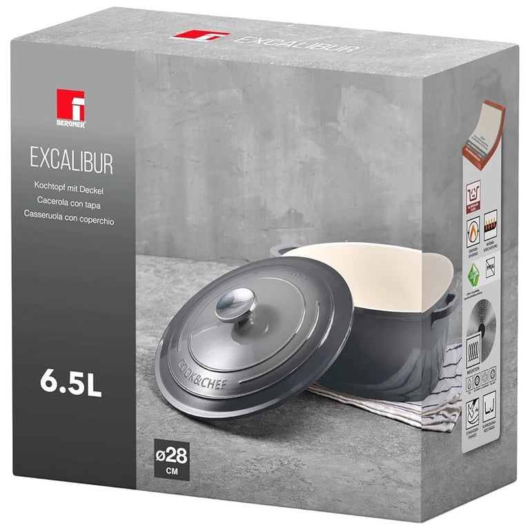 Каструля Bergner Excalibur з кришкою Сіра 5.8 л (BG-36102-GY) - фото 6