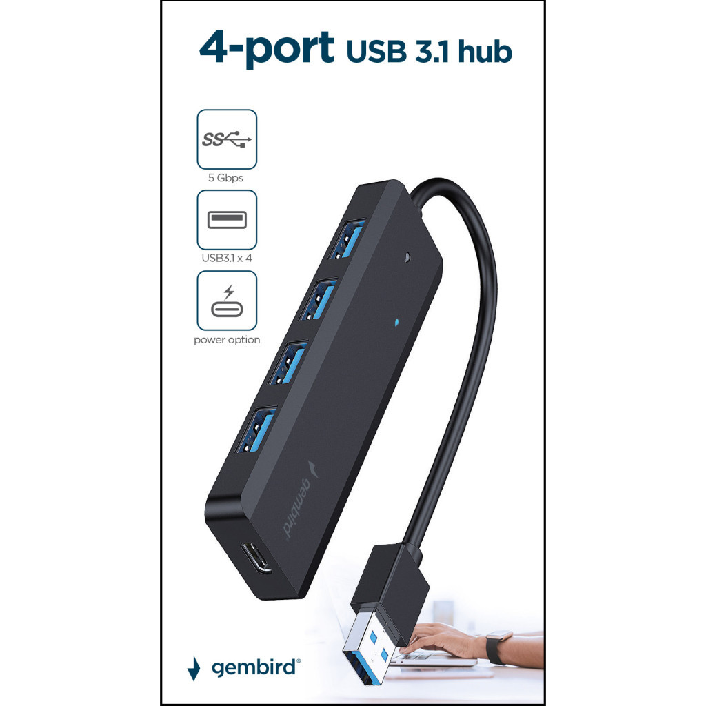 Концентратор Gembird 4 ports USB 3.1,USB-A, USB-C PD (UHB-U3P4P-02) - фото 3 Концентратор Gembird 4 ports USB 3.1,USB-A, USB-C PD (UHB-U3P4P-02) - фото 3