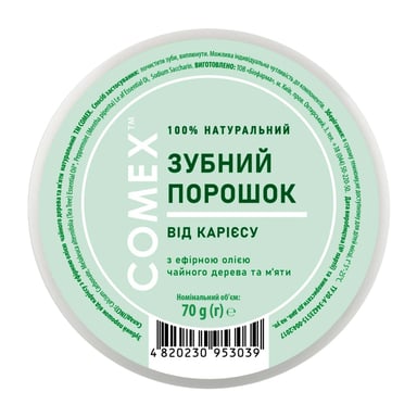 Зубний порошок Comex Натуральний Від карієсу З ефірною олією чайного дерева та м'яти 70 г (4820230953039) - фото 1