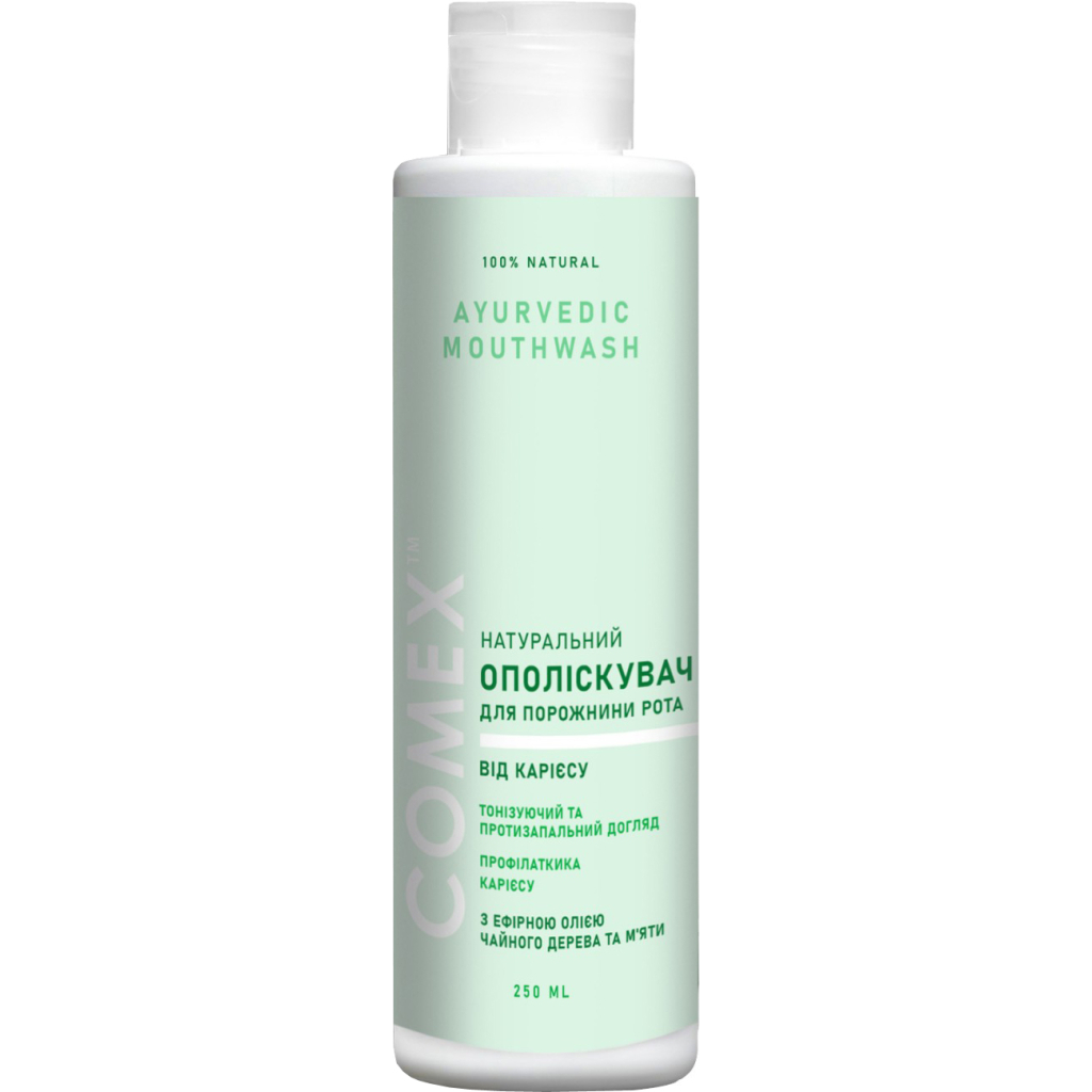 Ополіскувач для порожнини рота Comex Від карієсу З ефірною олією чайного дерева та м%27яти 250 мл (4820230953060) Ополіскувач для порожнини рота Comex Від карієсу З ефірною олією чайного дерева та м%27яти 250 мл (4820230953060)