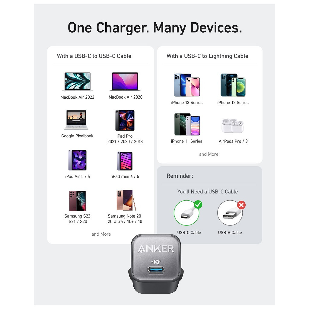 Зарядний пристрій Anker PowerPort 511 Nano III - 30W USB-C White (A2147G21) - фото 5 Зарядний пристрій Anker PowerPort 511 Nano III - 30W USB-C White (A2147G21) - фото 5