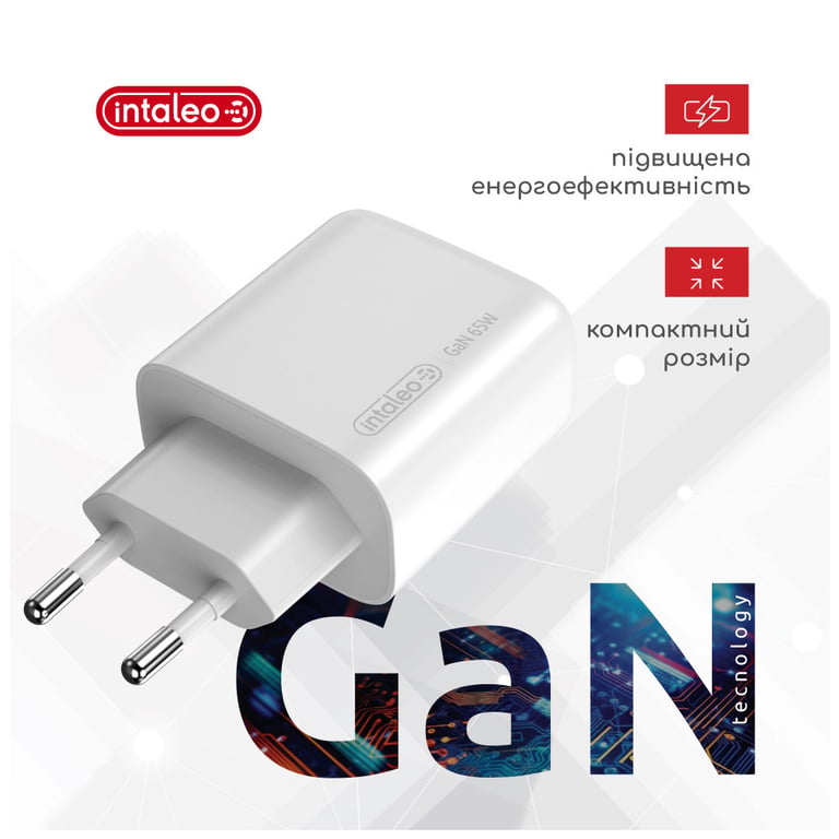 Зарядний пристрій Intaleo 65W GAN 2USB-C PD+USB-A QC 3.0 white (1283126559525) - фото 2