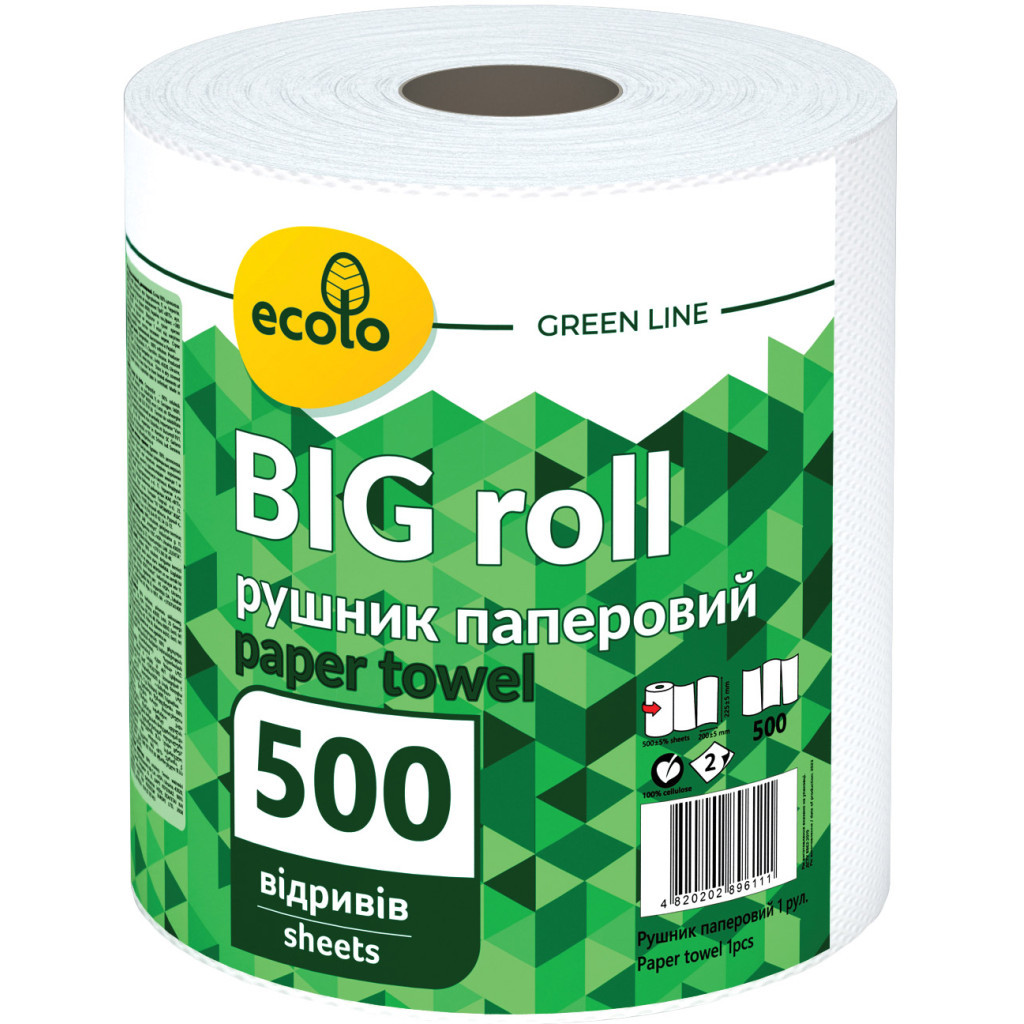 Паперові рушники Ruta Ecolo Big Roll 2 шари 500 відривів (4820202896111) - фото 1 Паперові рушники Ruta Ecolo Big Roll 2 шари 500 відривів (4820202896111) - фото 1